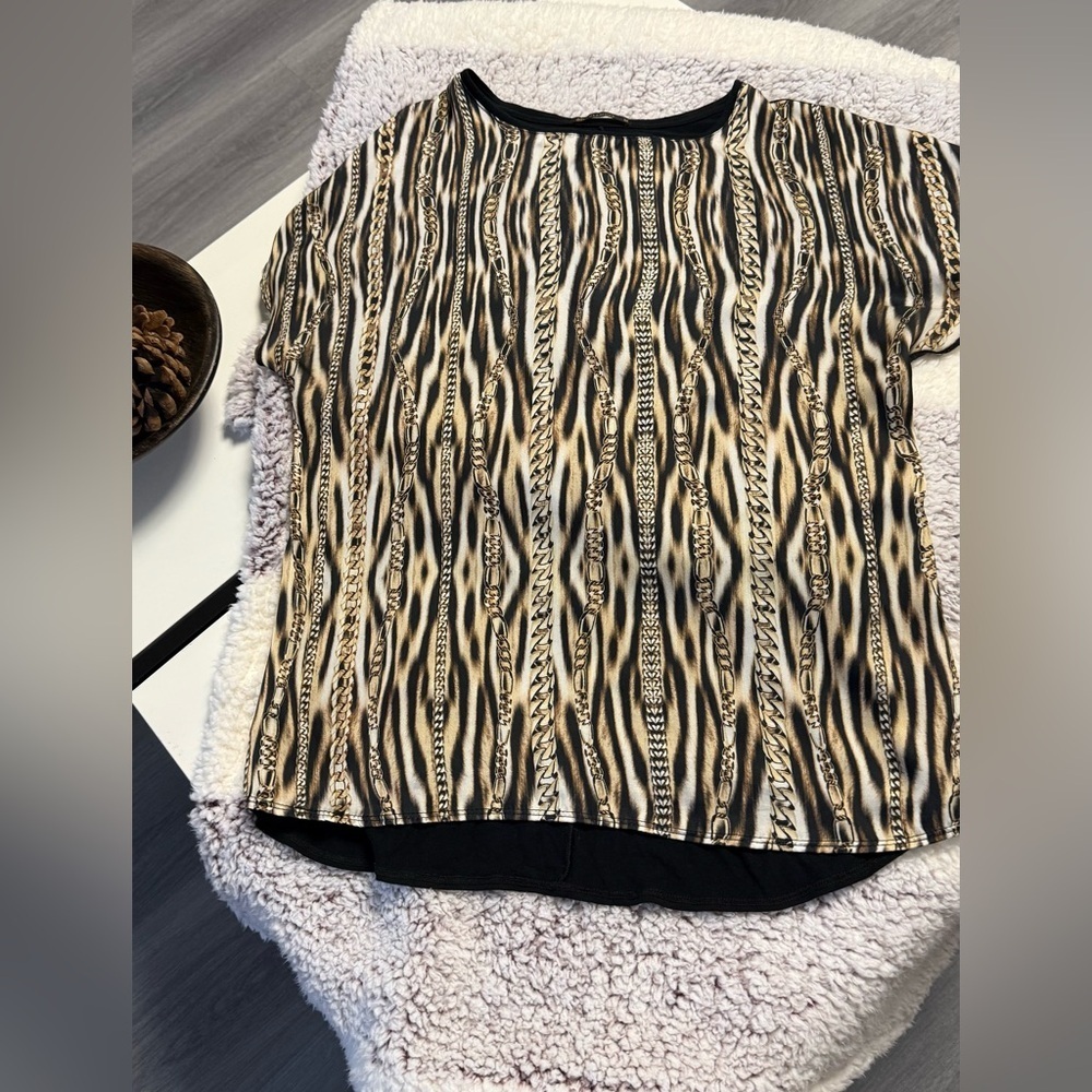 ALIK GLAMOUR Animal Print & Chain Link Mixed Pattern Blouse - Size M
